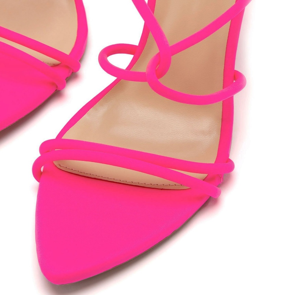 NEW๐ฅNeon Hot Pink Strappy Sandal Open Toe Lace Up - Picture 3 of 6